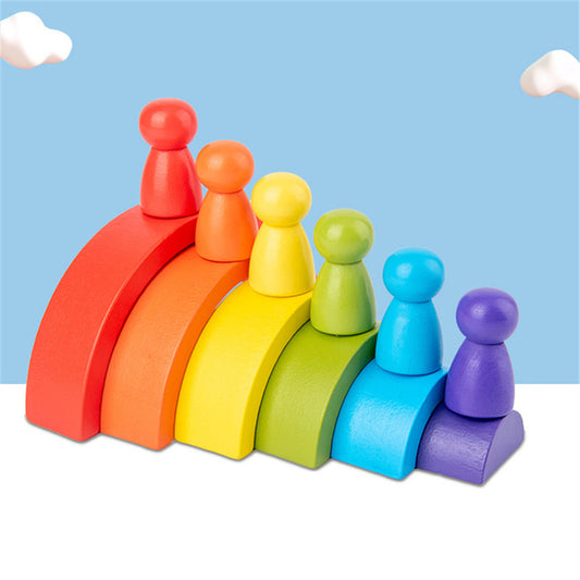 Rainbow Montessori and Waldorf Wooden Baby Toy